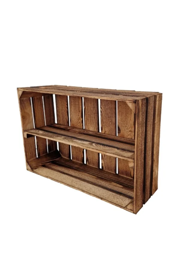 Große geflammte Holzkiste mit Zwischenboden 60×40×20 cm