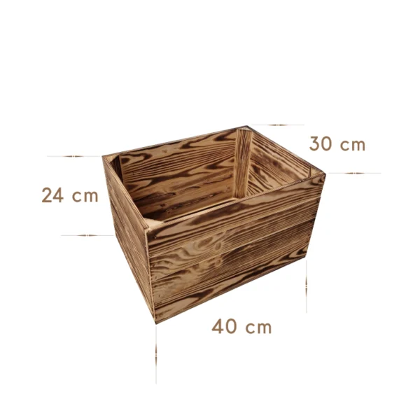Holzkisten Set 6 Stück – geflammt, Massivholz Kiefer 39×29×24 cm