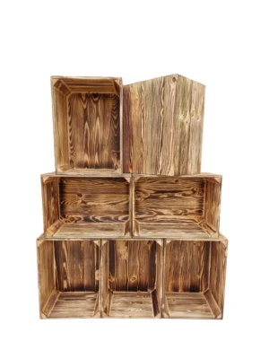Holzkiste 39×29×24 cm – natur oder geflammt, fertig montiert