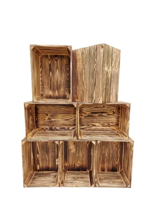 Holzkiste 39×29×24 cm – natur oder geflammt, fertig montiert
