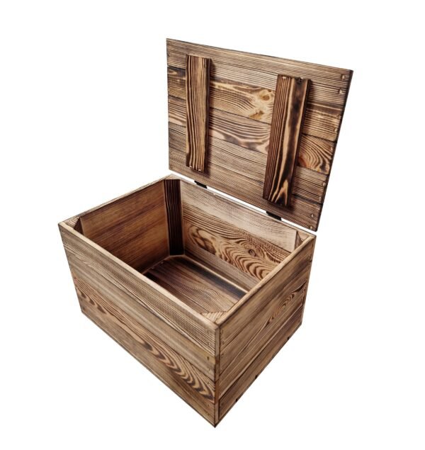 Holzkiste mit Deckel 39×29×25 cm – geflammt, Massivholz