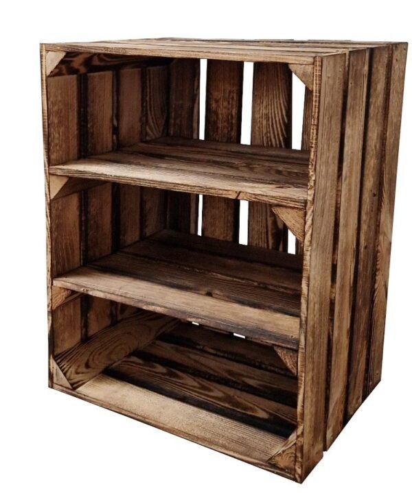 Holzkiste mit 2 Böden 50×40×30 cm – geflammt oder natur