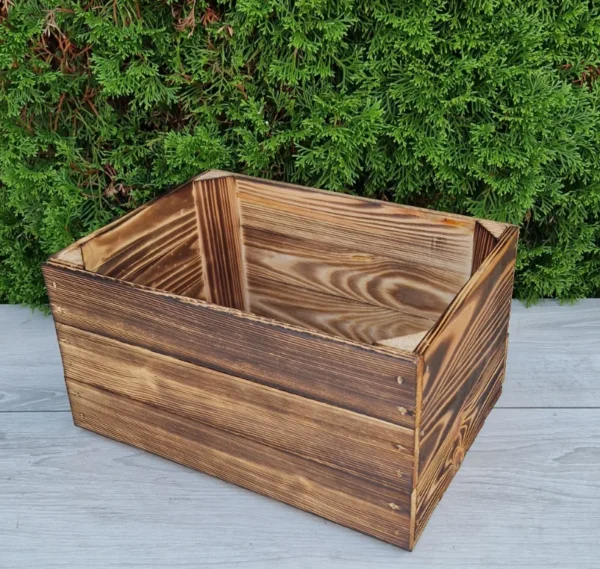 Lot de 10 caisses en bois 35×25×19 cm – effet brûlé, pin massif