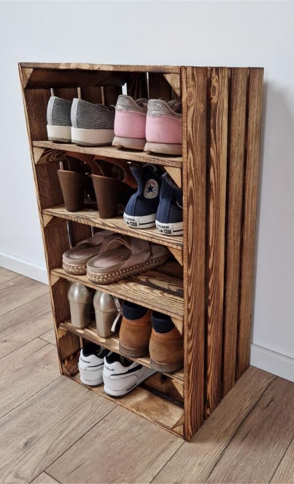 Große Holzkiste mit Regalböden 67×37×28 cm – natur oder geflammt