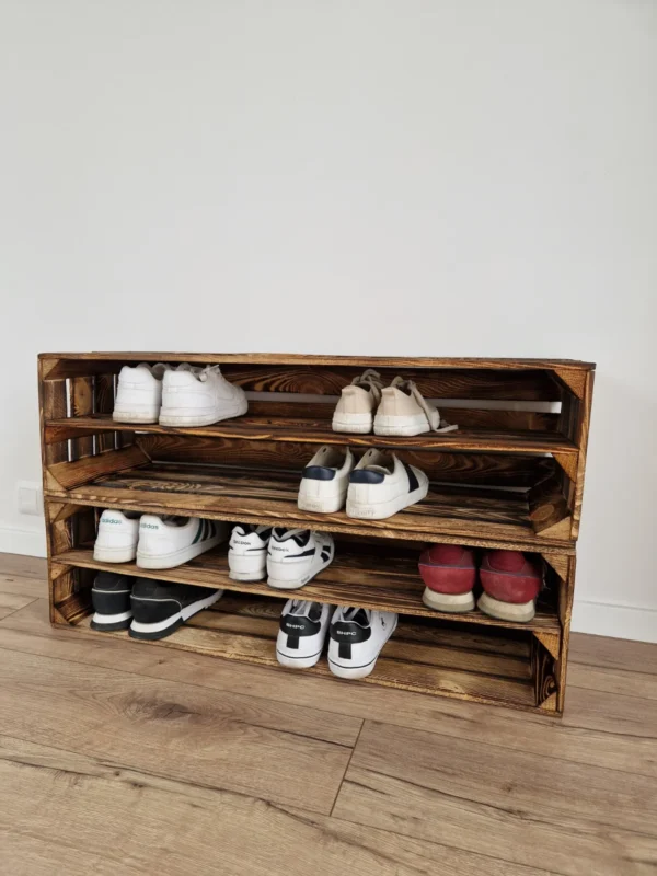 Schuhregal aus Holzkisten – groß, geflammt, für 4–8 Paar Schuhe