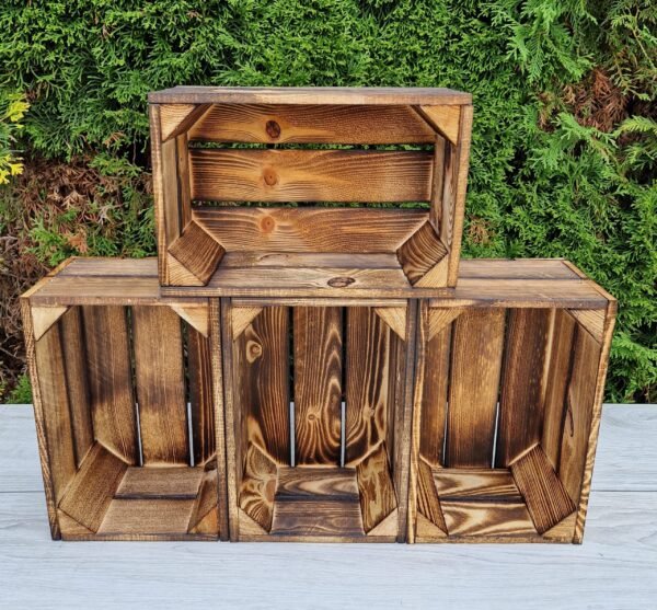 Lot de 6 petites caisses en bois 30×20×15 cm – effet brûlé, bois massif