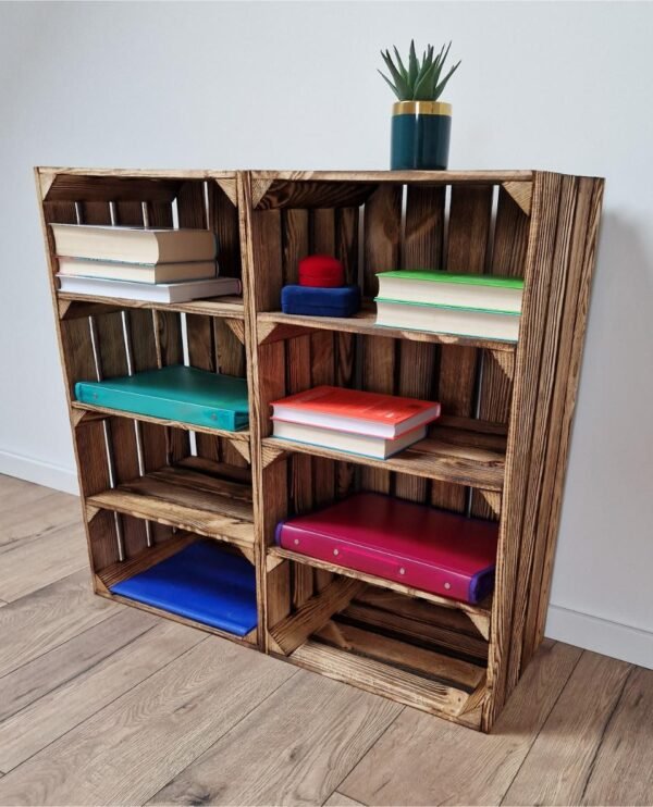Wooden crate shelf with 4 shelves 67×37×28 cm – natural or burnt-effect