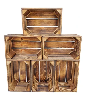 Geflammte Holzkiste 30x20x15 cm im 6er-Set, Seitenansicht