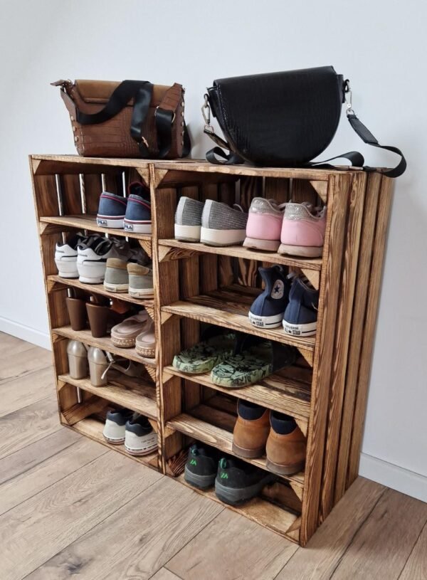 Wooden crate shelf with 4 shelves 67×37×28 cm – natural or burnt-effect