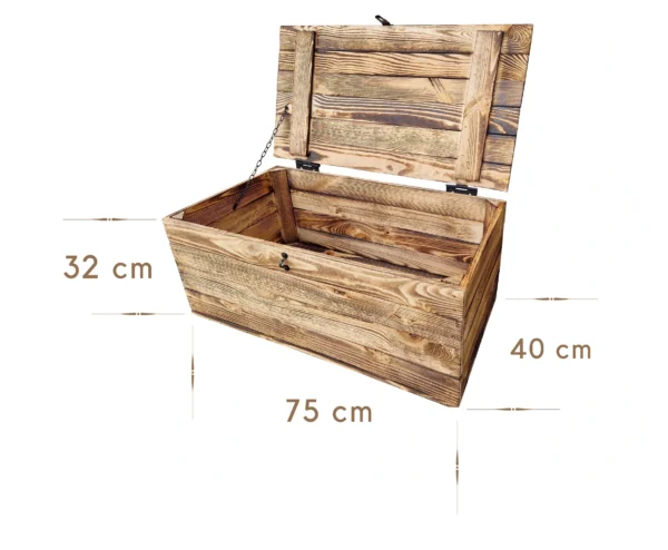 Holzkiste mit Deckel 75×40×30 cm – Massivholz Kiefer, geflammt
