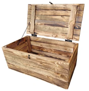 Holzkiste mit Deckel 75×40×30 cm – Massivholz Kiefer, geflammt