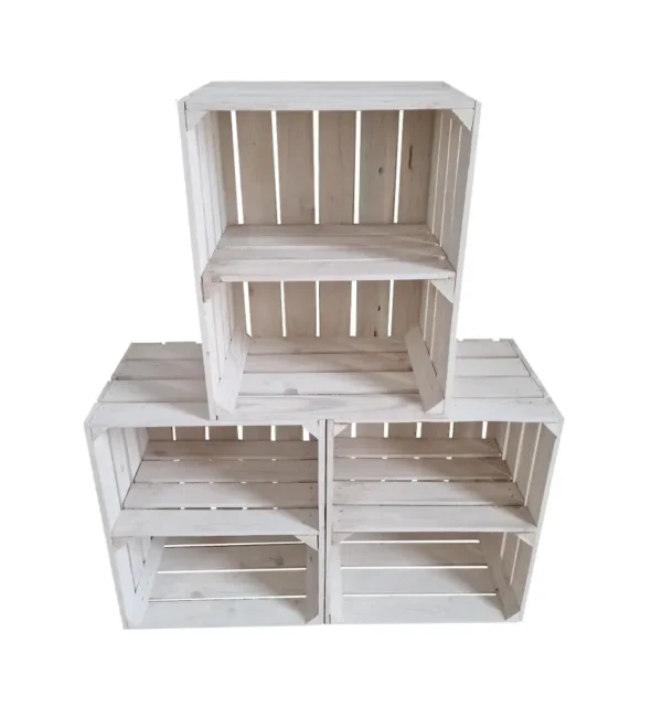 Holzkiste mit Einlegeboden 50×40×30 cm – weiß oder weiß geflammt