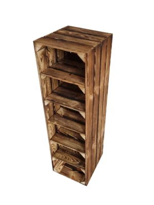 Schuhregal aus Holzkisten – kompakt, natur oder geflammt, 95×30×27 cm