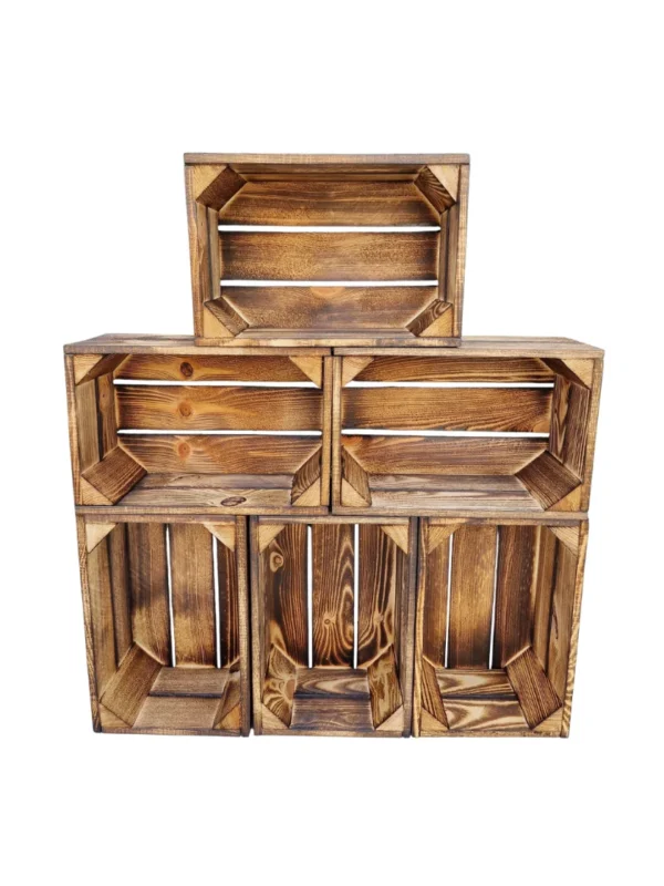 Kleine Holzkisten 30×20×15 cm – geflammt, Massivholz Kiefer