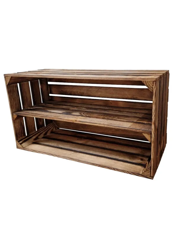 Holzkiste mit langem Boden 67×37×28 cm – geflammt oder natur