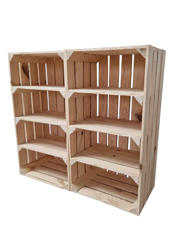 Regal-Holzkiste mit 4 Böden 67×37×28 cm – natur oder geflammt