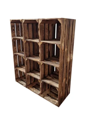 Bücherregal aus Holzkisten 95×30×27 cm – geflammt oder natur