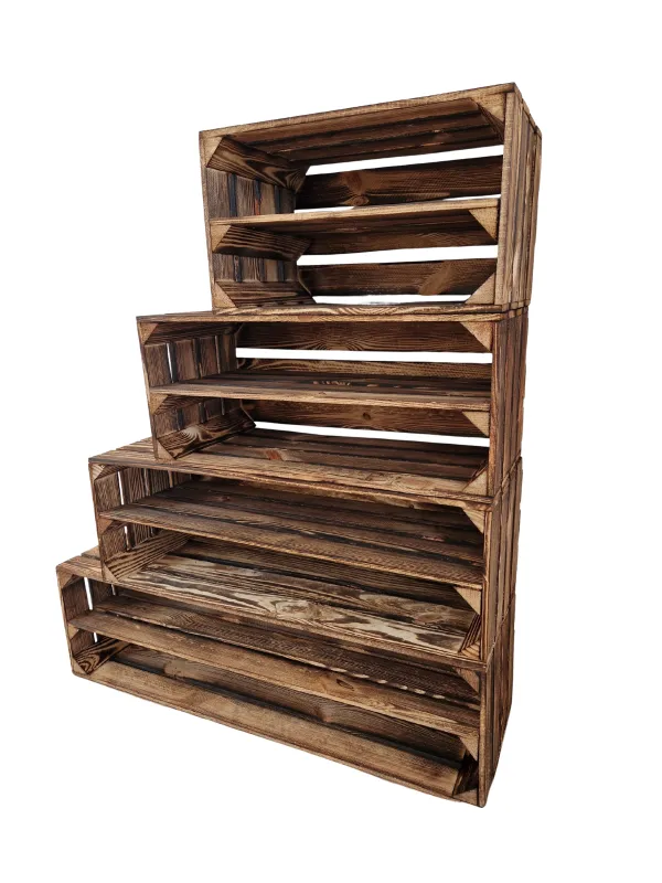 Schuhregal aus Holzkisten – groß, geflammt, für 4–8 Paar Schuhe