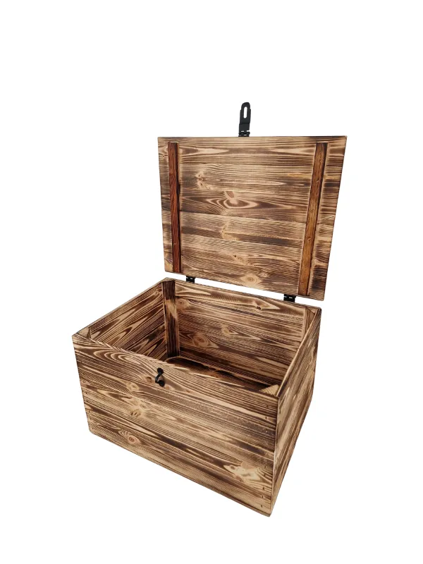 Holzkiste mit Deckel und Schloss 50×40×31 cm – natur oder geflammt