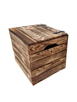 Holztruhe mit Deckel und Griffen 33×33×39 cm – geflammt oder natur