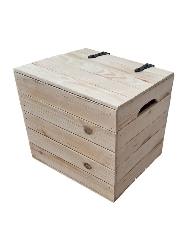 Holzkiste mit Deckel und Griffen 33×33×39 cm – natur oder geflammt