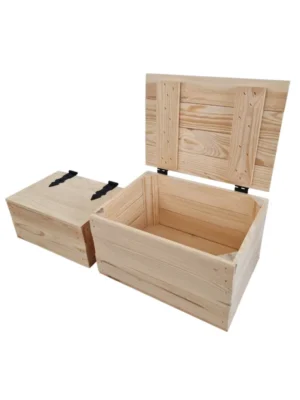 Wooden crates with lid 30×20×16 cm, set of 2 – natural or burnt-effect