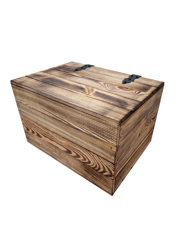 Holzkiste mit Deckel 39×29×25 cm – geflammt oder natur