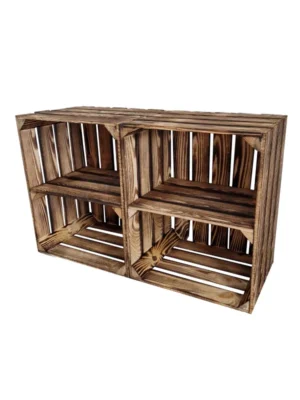 Holzkiste mit Zwischenboden 50×40×30 cm – geflammt