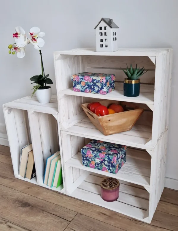 Holzkiste mit Einlegeboden 50×40×30 cm – weiß oder weiß geflammt