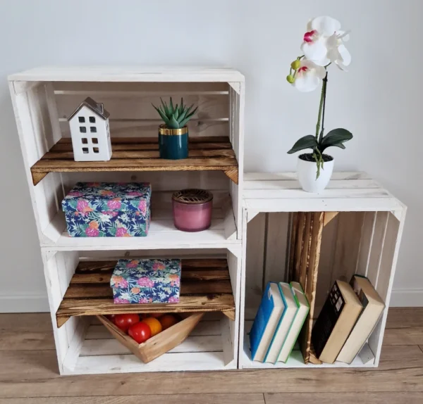 Holzkiste mit Einlegeboden 50×40×30 cm – weiß oder weiß geflammt