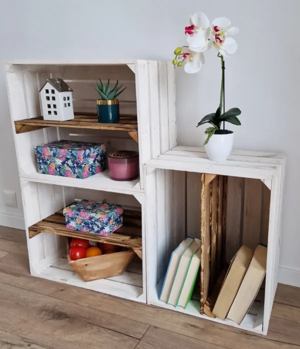 Holzkiste mit Einlegeboden 50×40×30 cm – weiß oder weiß geflammt