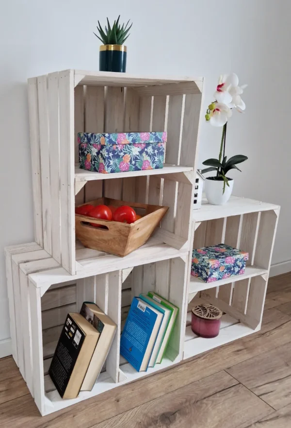 Holzkiste mit Einlegeboden 50×40×30 cm – weiß oder weiß geflammt