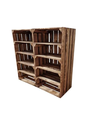 Große Holzkiste mit Regalböden 67×37×28 cm – natur oder geflammt