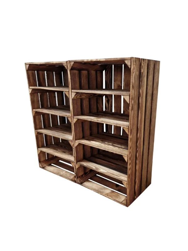 Große Holzkiste mit Regalböden 67×37×28 cm – natur oder geflammt