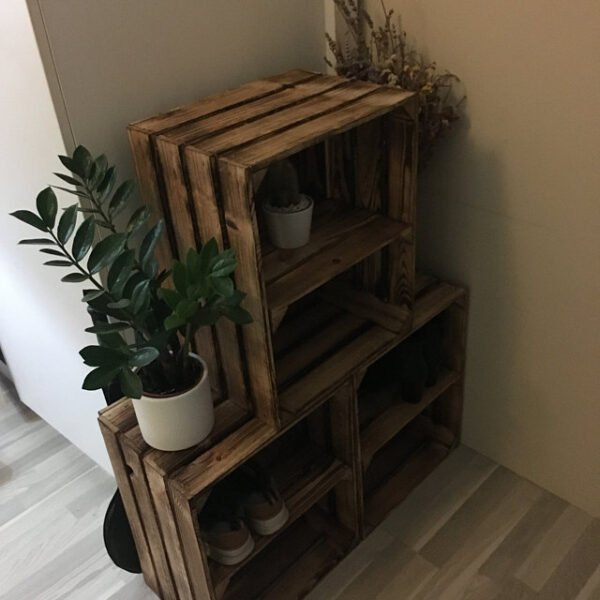 Caisse en bois avec étagère intérieure 50×40×30 cm – effet brûlé