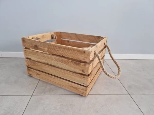 Holzkiste mit Seilgriffen 50×40×30 cm – natur, Vintage-Stil