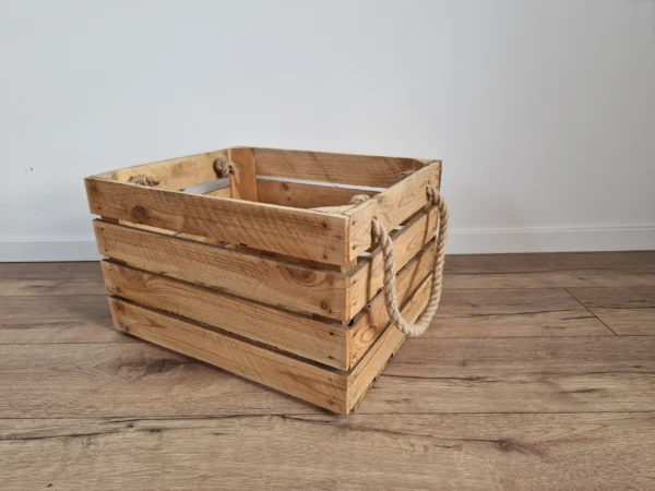 Holzkiste mit Seilgriffen 50×40×30 cm – natur, Vintage-Stil