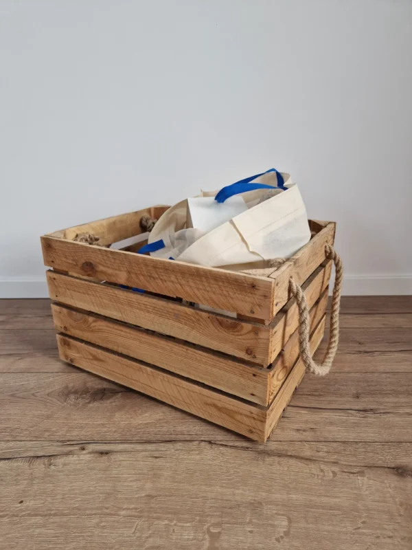 Holzkiste mit Seilgriffen 50×40×30 cm – natur, Vintage-Stil
