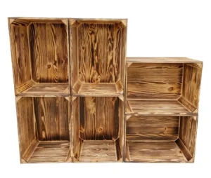 Holzkisten Set 6 Stück – geflammt, Massivholz Kiefer 39×29×24 cm