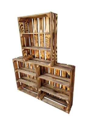 Holzkiste mit 2 Böden 50×40×15 cm – natur oder geflammt, rustikal
