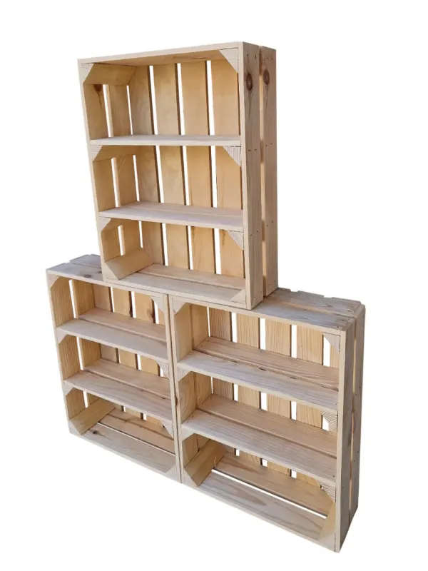 Modulaire houten kisten 50×40×15 cm – naturel of gebrand, met plank