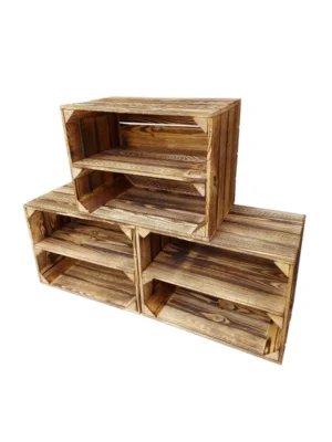 Regalmodul aus Holzkiste 39x29x24 cm in natur, geflammt, braun, weiß