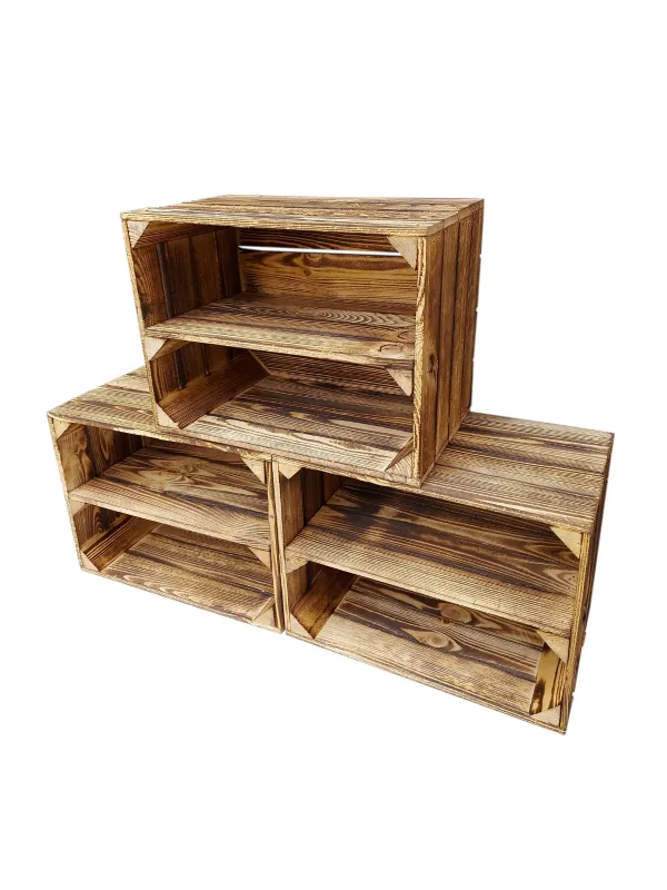Regal aus Holzkisten 39×29×24 cm – natur, geflammt, braun, weiß
