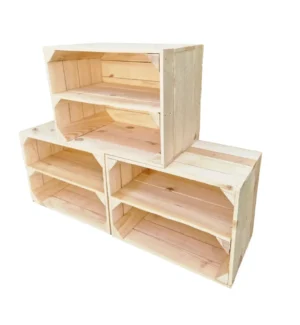Stapelbares Regal aus Holzkisten 39×29×24 cm – natur, geflammt, weiß oder braun