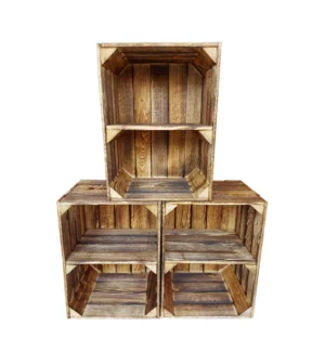 Holzkiste 39x29x24 cm mit Zwischenboden in natur, geflammt, weiß, braun