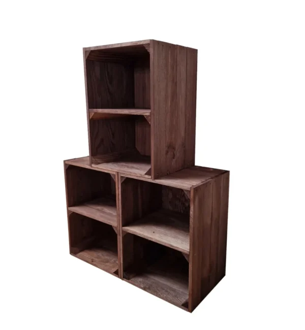 Regal-Holzkiste mit Zwischenboden 39×29×24 cm – natur, geflammt, weiß, braun