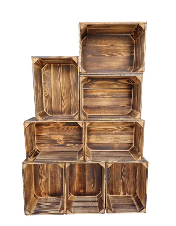 Lot de 10 caisses en bois 35×25×19 cm – effet brûlé, pin massif