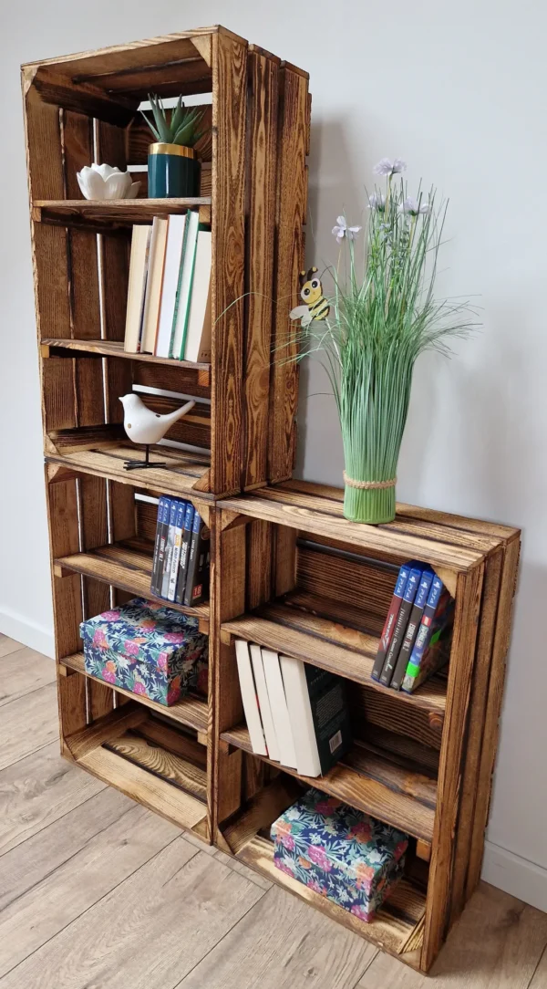 Große Holzkiste mit Böden 60×40×20 cm – geflammt, fertig montiert
