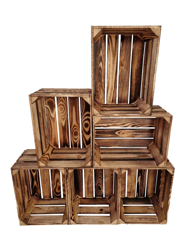 Holzkiste 39×29×23 cm zur Aufbewahrung und Präsentation – geflammt