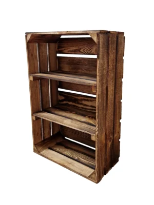 Große Holzkiste mit Böden 60×40×20 cm – geflammt, fertig montiert